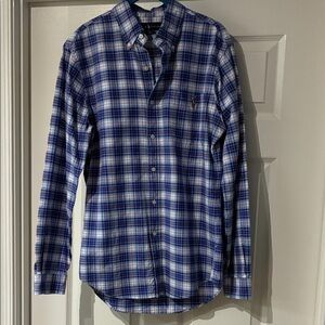 Ralph Lauren Blue and White Checkered Slim Fit button down shirt